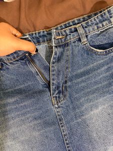 Denim Midi Skirt with Slit
