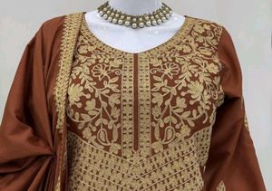 Elegant Embroidered Brown Kurta Set