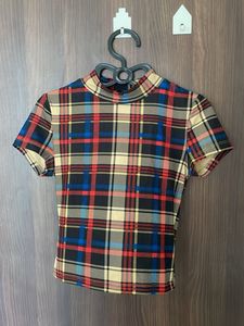 Plaid Mock Neck Top