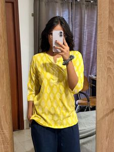 Yellow Printed Short Kurta🔆🌼