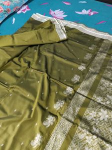 Beautiful Olive Green Saree ,fancy pattu