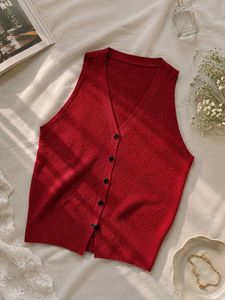 SAVANA Red Button-Up Halter Knit Top