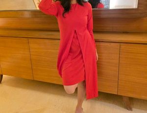 Chic Red Long-Sleeve Dress