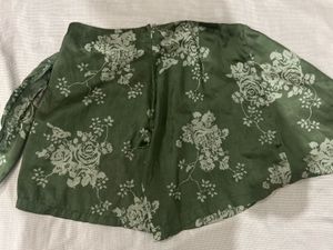 Green Floral Wrap Mini Skirt