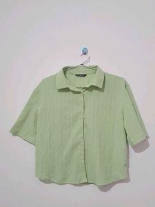 Green Textured Crop Top