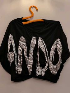 Black Graphic Print Crop Top