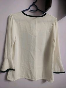 Elegant White Blouse with Black Trim