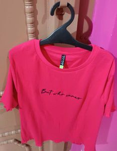 Pink Typography Printed Regular Top