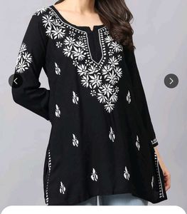 black chikankari short kurti