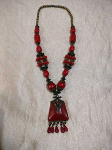Red Bead Necklace with Pendant
