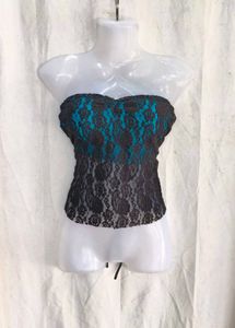 1110. Sheer Lace Strapless Peplum Top