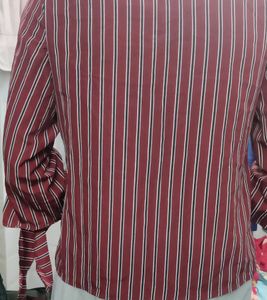 Ladies Top Maroon Striped Fancy Sleeves XL Size