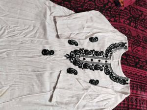 White Kurta with Black Embroidery