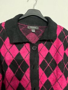 Argyle Knit Cardigan🩷🖤Free size 34+