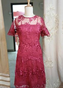 Vero Moda Maroon Lace Overlay Dress L