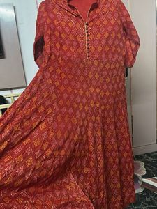 Red Bandhani Print gown