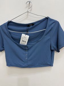 Shine Ribbed Cropped Henley Top