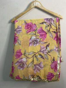 Floral Print Yellow Chiffon Scarf