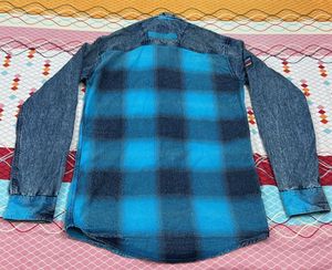 Men's Blue Plaid Denim Shirt
