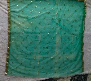 Emerald Green Net Dupatta with Gold Sequin Borders