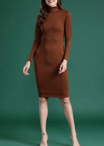 Brown High Neck Bodycon Dress