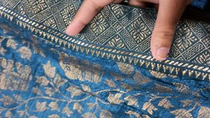Teal &amp; Gold Elephant Print Fabric