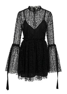 1139. Black Lace Bell Sleeve Mini Dress