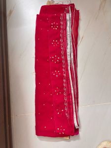 Elegant Red Dupatta with Gold Embellishments