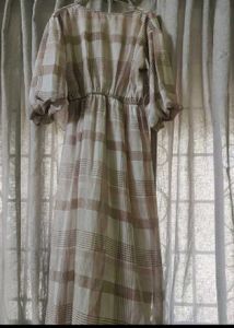 Plaid Midi Dress with Puff Sleeves