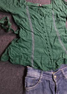 Green Puff Sleeve Blouse