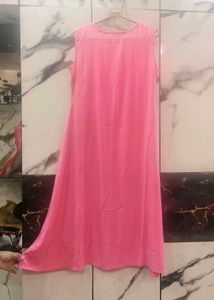 Libas- Pink Sleeveless Long Kurta (Size-L)