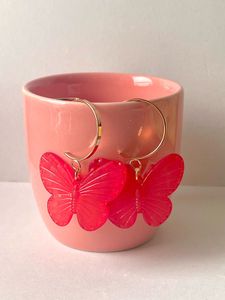 Red Butterfly Hoop Earring