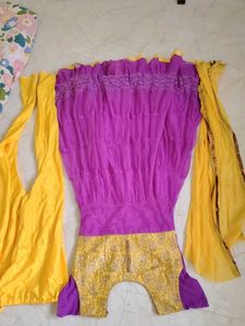 Girls Purple &amp; Yellow Anarkali Suit Set