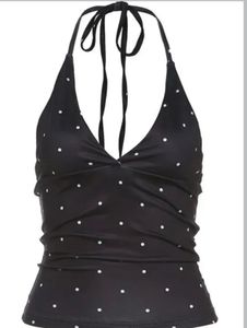Black Polka Dot Halter Bikini Top