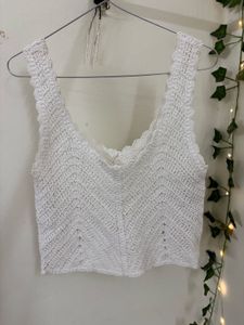 White Crochet Button-Up Crop Top