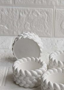 Set of 2 White Braided candle holder