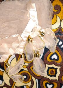 "Pinterest Peach Net Dupatta with Pearl Beads"