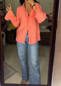 Coral Textured Collared Shirt