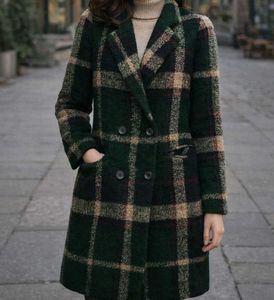 Green Plaid Wool Blend Coat