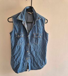 Bit Negotiable! - Sleeveless Denim Western Shirt