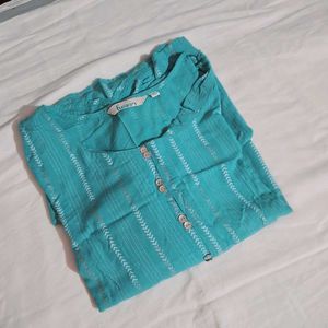 Fusion Teal Button-Down Top