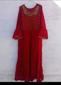 bust 42 Stunning Red Embellished Ethnic Gown
