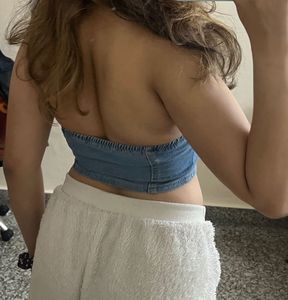 Denim Halter Corset Top backless