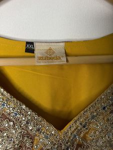 Yellow Floral Kurta Set with Embellished Neckline