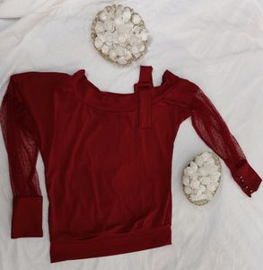 Mitaha Maroon One Side Off-shoulder Top