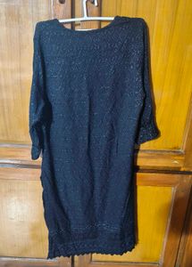 Black Embroidered Cotton Ethnic Kurti 🤍