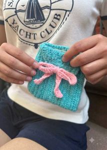 Handmade Knitted Teal Pouch