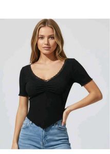 Black Ruched V-Neck Top