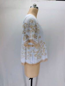 Light Blue Floral Embroidered Blouse