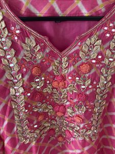 Vibrant Pink Embroidered Kurta with plazzo